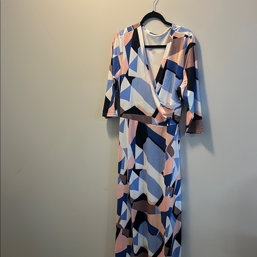 Geometric Print Wrap Dress